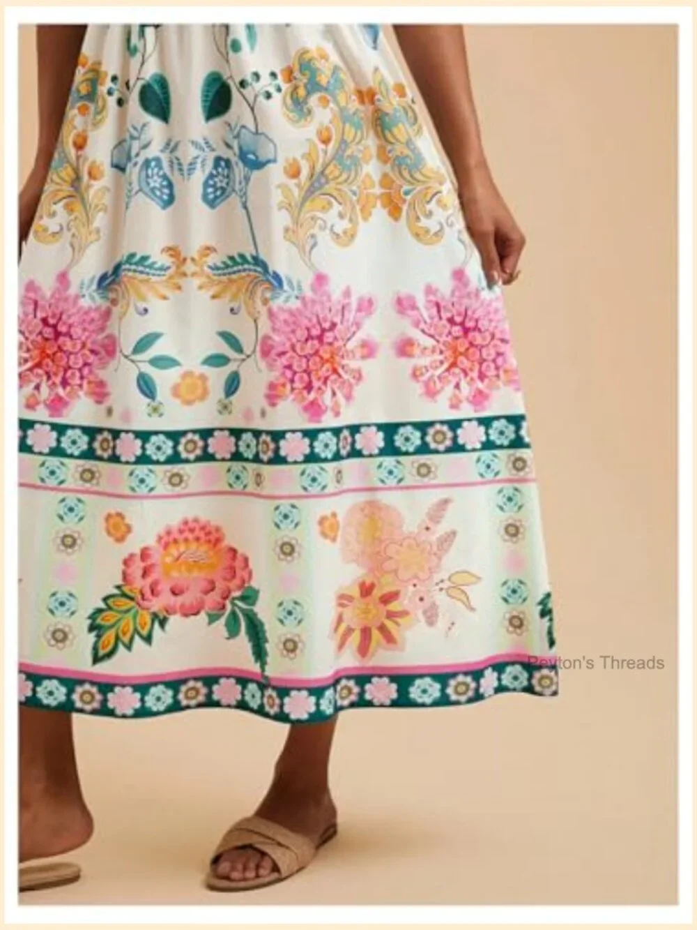 Bohemian Spaghetti Strap Smocked Maxi Dress Flowy Summer Sundress - Picture 5 of 6